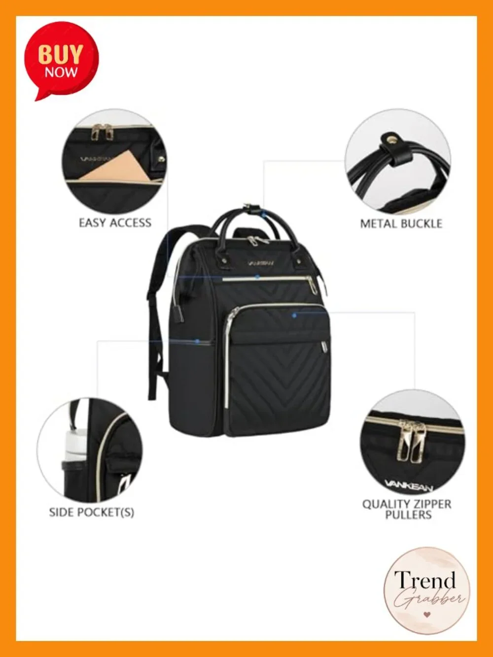 Fashion Laptop Backpack Water Resistant Nylon Large Capacity Work Travel Daypack